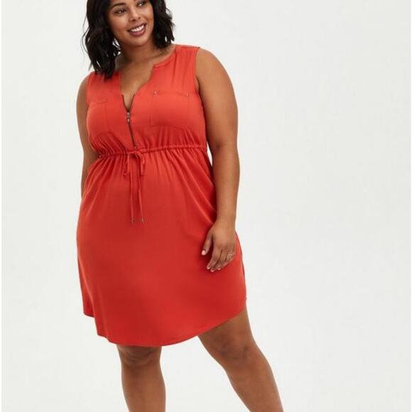 Torrid Brick Red Challis Zip Front Mini Shirt Dress Sz 14/16 - Picture 1 of 14